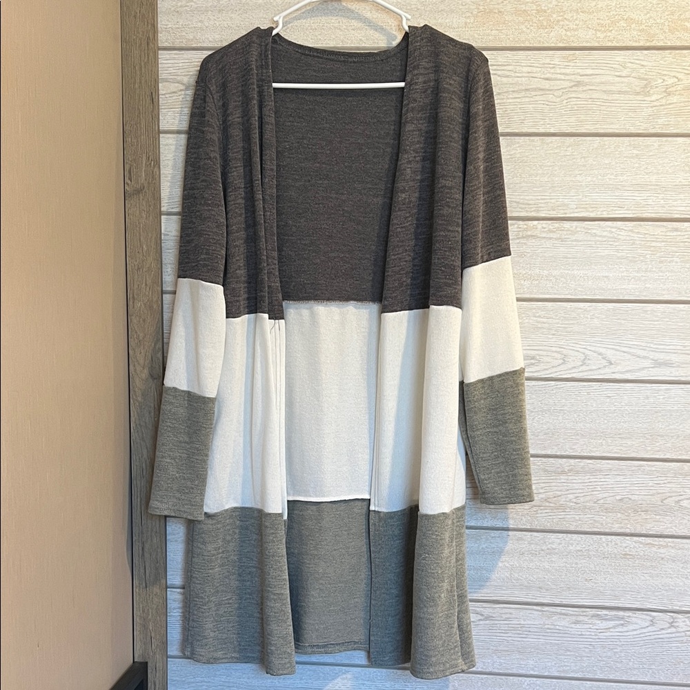 Color Block Open Front Cardigan